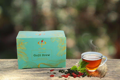 Premium Gojii berries infused in herbal goji berry tea for a revitalizing antioxidant boost