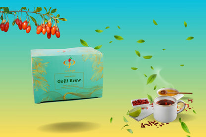 Premium Gojii berries infused in herbal goji berry tea for a revitalizing antioxidant boost